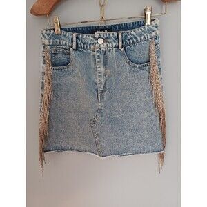 SEXY Denim Skirt with Dripping Rhinestones Womens Sz S